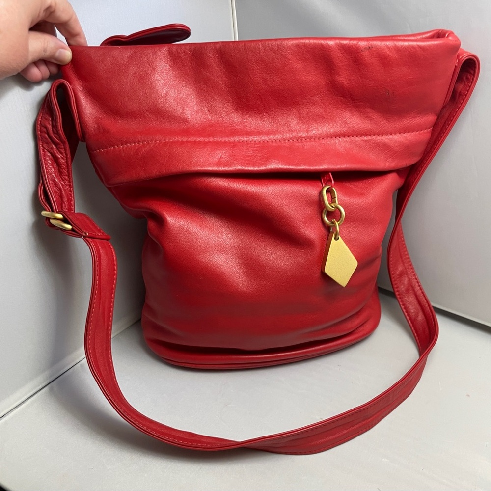 Vintage Red Leather Park Avenue‎ Int Leather Bucket Bag Purse Made in USA